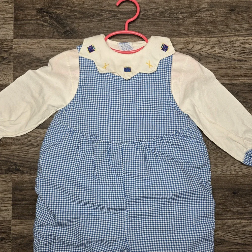Vtg Itsy Bitsy by Lione 2 Piece Gingham Romper &‎ Collared Top 24m Poly Filled